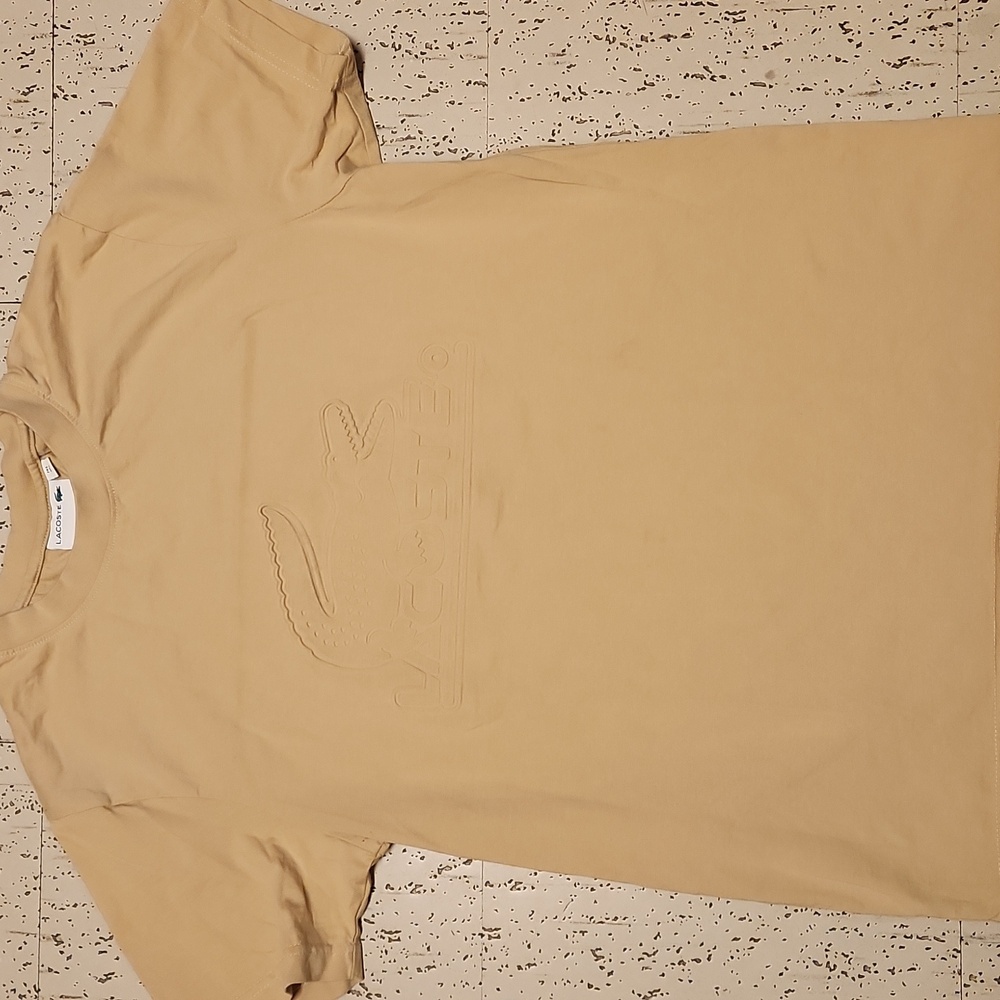 Lacoste Beige Tan Big Spellout Puff Logo Crewneck T-Shirt